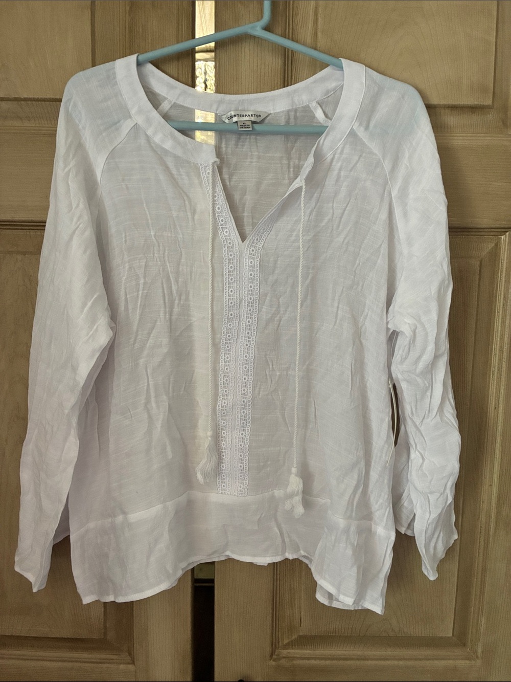 Premise White Linen-Blend Tie Detail Peasant Tunic